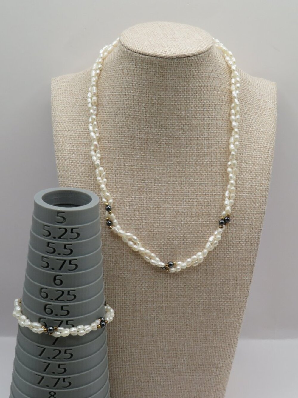 Vintage Freshwater Pearl Hematite Accent Bead Necklace and Bracelet Set
